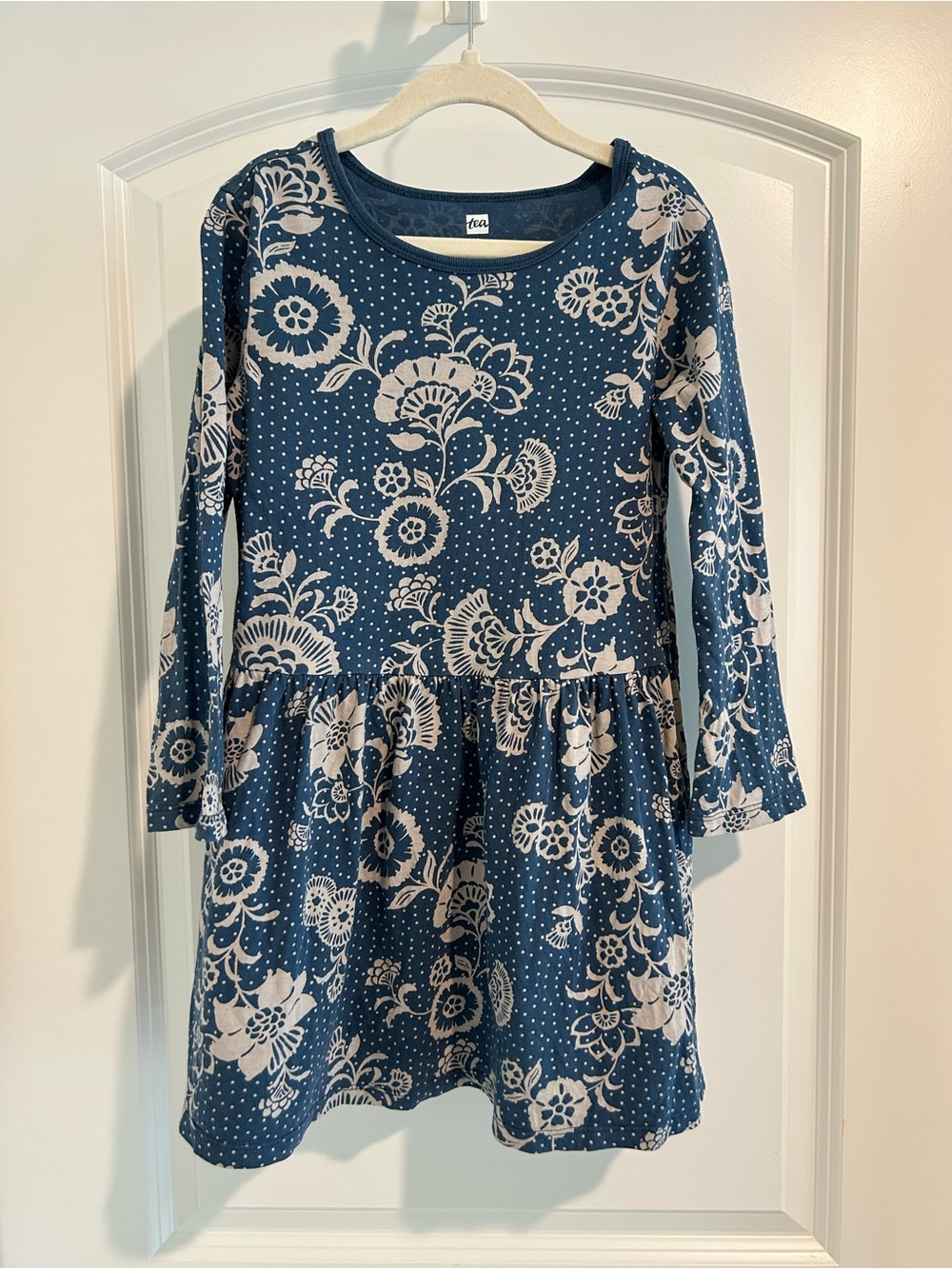 Tea Floral Long-Sleeve Dress - Navy and Cream